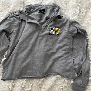 Grey MTV cropped collared long sleeve shirt